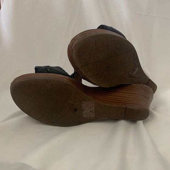 JACK ROGERS NORA Black Leather WEDGE SANDALS - Picture 6 of 8